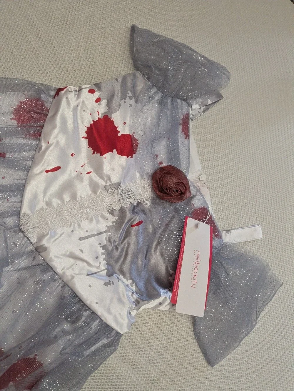 ReliBeauty Ghost Zombie Bride Costume for Girls with Veil and Flower